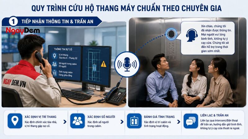 Bước 1: Tiếp nhận thông tin và trấn an người mắc kẹt