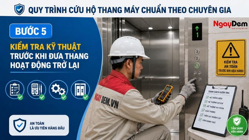 Bước 5: Kiểm tra kỹ thuật trước khi đưa thang hoạt động trở lại