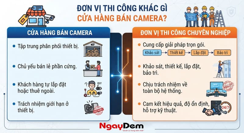 Đơn vị thi công khác gì cửa hàng bán camera?