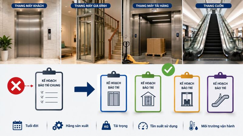 Có nên áp dụng 1 kế hoạch bảo trì cho mọi loại thang máy không?