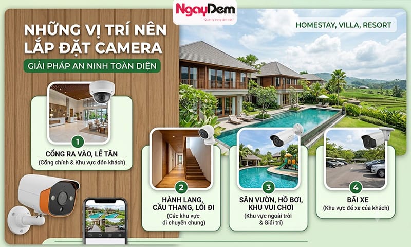 Khu vực cần lắp camera để quản lý và giám sát an toàn an ninh lắp đặt camera cho homestay