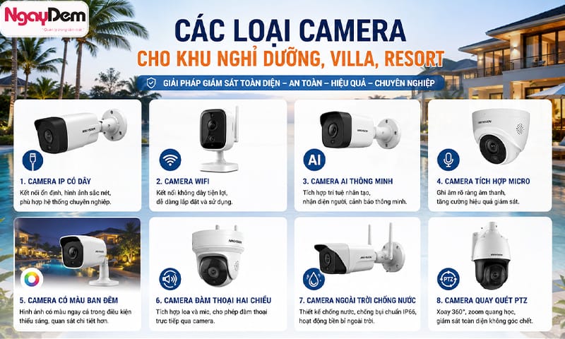 Các loại camera phổ biến thường lắp đặt cho resort, villa, homestay lắp đặt camera cho homestay
