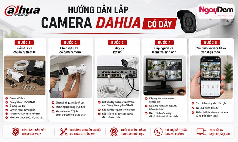Hướng dẫn lắp camera Dahua có dây chi tiết tại nhà đơn giản lắp đặt camera dahua