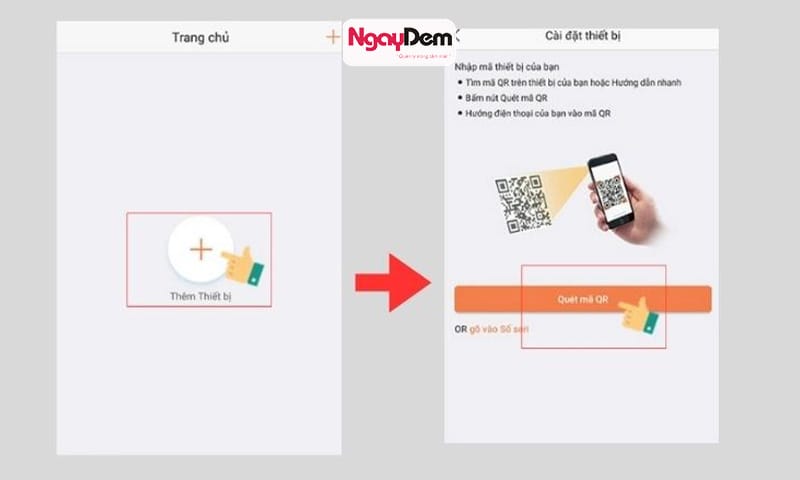 Thêm thiết bị và quét mã QR ở dưới đáy camera lắp đặt camera Ezviz