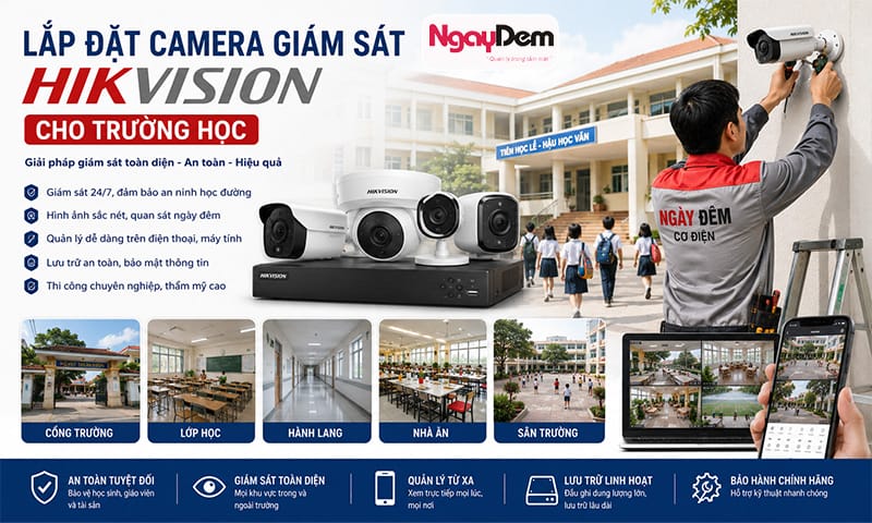 Lắp camera cho trường học hãng Hikvision an tâm chất lượng thiết bị, hình ảnh rõ nét, quản lý dễ dàng lắp đặt camera Hikvision