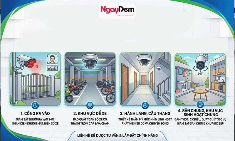 Cần lắp đặt camera cho nhà trọ với toàn bộ khu vực ra vào, để xe, hành lang, sân chung lắp đặt camera nhà trọ