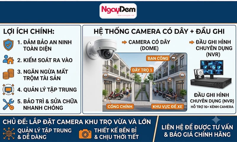 Hệ thống camera có dây cho nhà trọ quy mô lớn lắp đặt camera nhà trọ