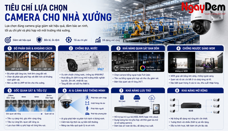 Tiêu chí lựa chọn camera cho nhà xưởng