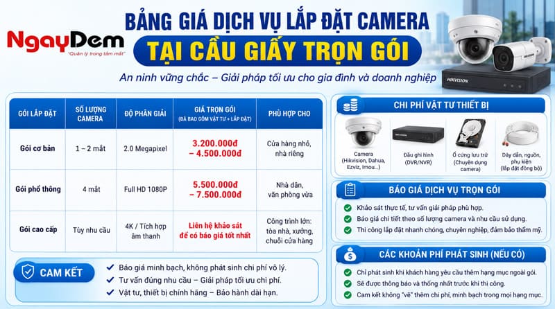 Bảng giá dịch vụ lắp đặt camera tại Cầu Giấy trọn gói