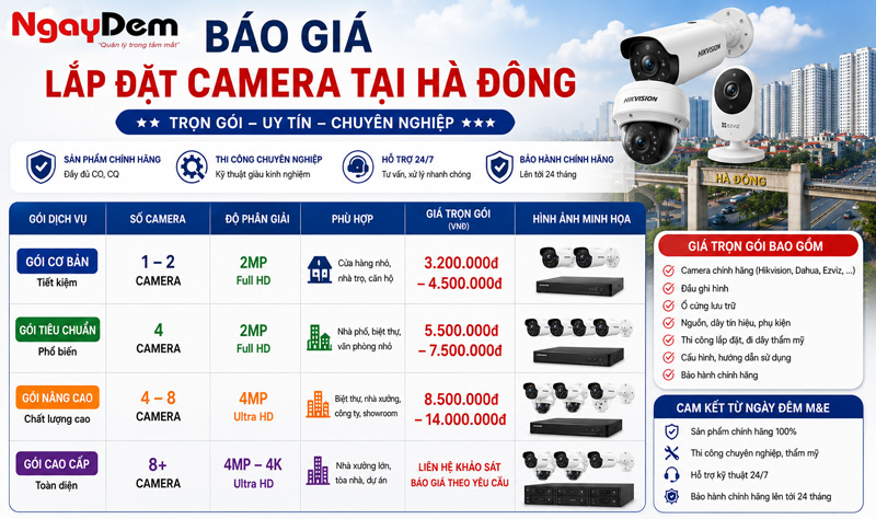Bảng báo giá lắp đặt camera tại Hà Đông