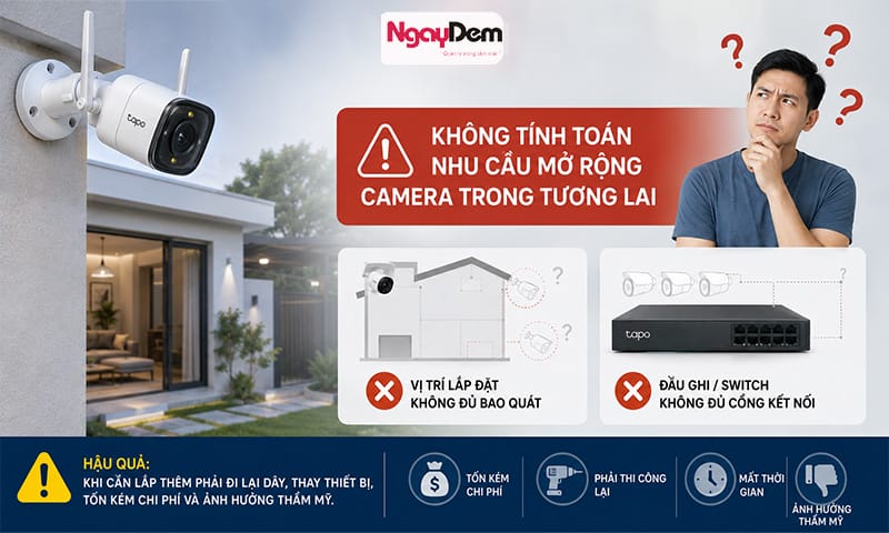 Khi lắp đặt camera không tính toán để mở rộng hệ thống sau này => khó khăn về sau lắp đặt camera TP Link