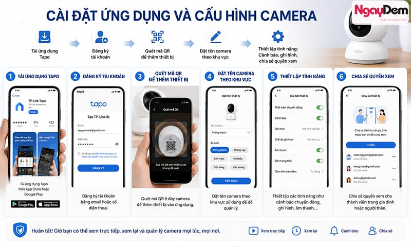 Cấu hình, kết nối camera với điện thoại bằng app Tapo lắp đặt camera TP Link