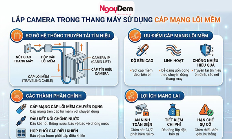 Thi công lắp camera trong thang máy sử dụng lõi thép mềm tín hiệu ổn định hơn lắp đặt camera trong thang máy