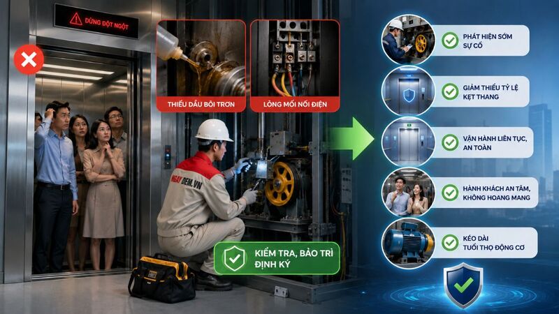 Bảo trì - bảo dưỡng thang máy định kỳ giúp giảm nguy cơ thang máy dừng đột ngột