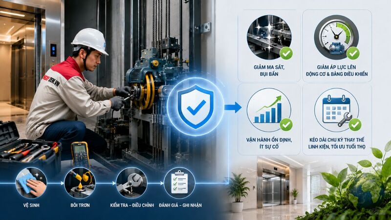 Bảo trì - bảo dưỡng thang máy định kỳ giúp kéo dài tuổi thọ của thiết bị