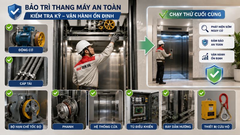 Những hạng mục bảo trì quyết định độ an toàn của thang máy