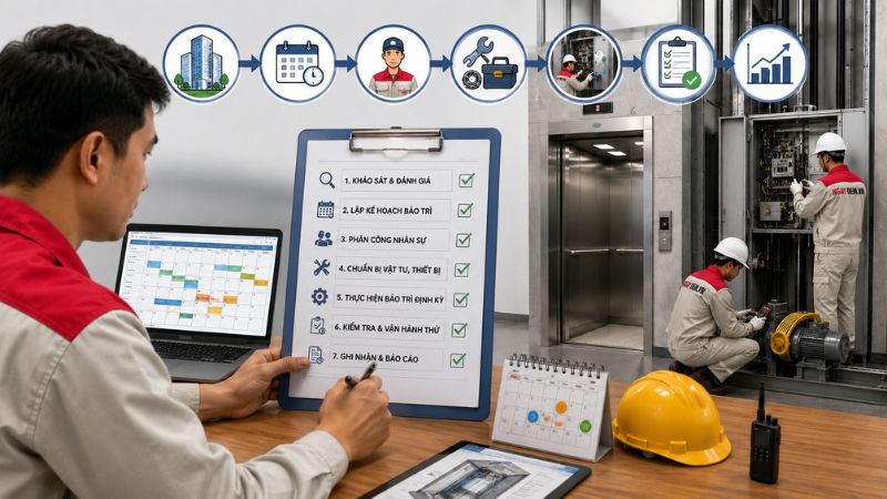 Xây dựng kế hoạch bảo trì ngay từ khi đưa thang vào sử dụng