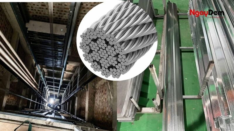 Cáp tải, đối trọng và ray dẫn hướng