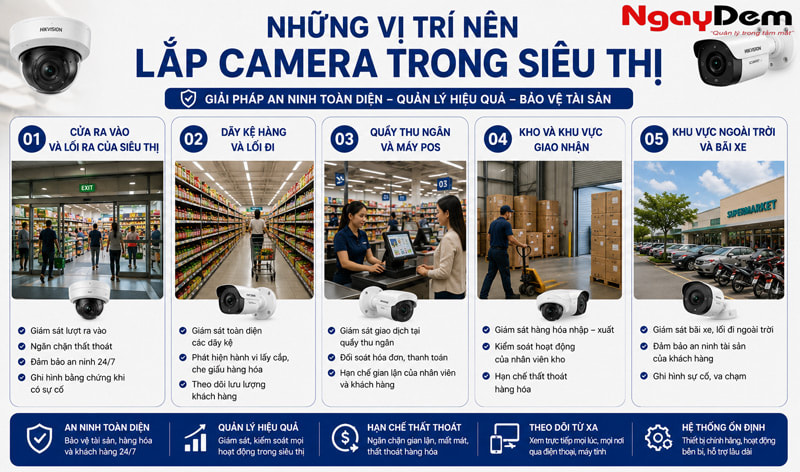 Những vị trí nên lắp camera trong siêu thị