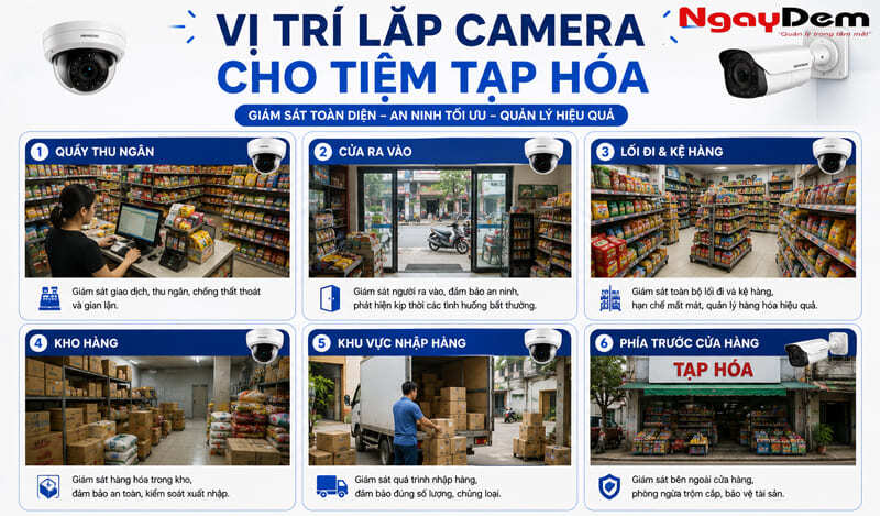 Vị trí lắp camera cho tiệm tạp hóa Vị trí lắp camera cho tiệm tạp hóa