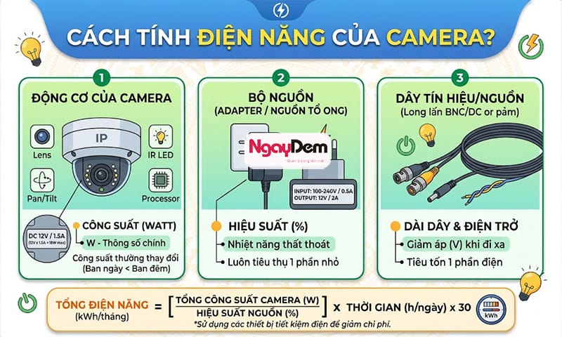 Cách tính điện năng của camera khi sử dụng Lắp camera có tốn điện không