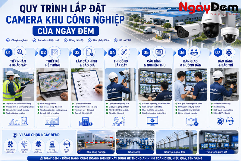 Quy trình lắp đặt camera khu công nghiệp của Ngày Đêm Quy trình lắp đặt camera khu công nghiệp của Ngày Đêm
