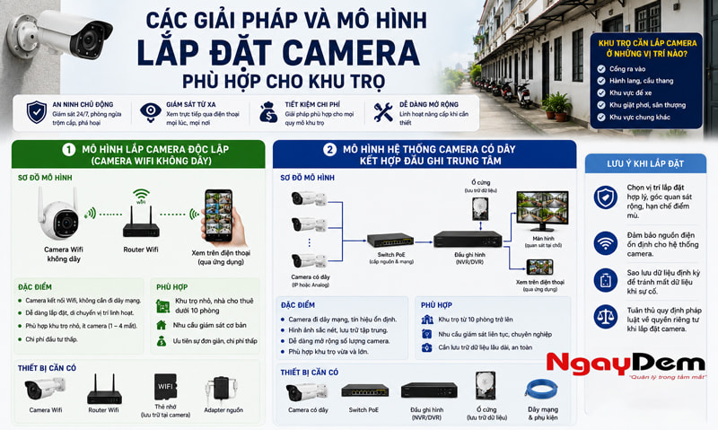 Các giải pháp và mô hình lắp đặt camera phù hợp cho khu trọ