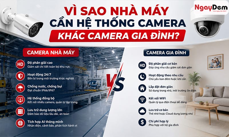 Lắp đặt hệ thống camera cho nhà máy sẽ khác biệt so với nhà ở, cửa hàng lắp đặt camera tại bắc ninh