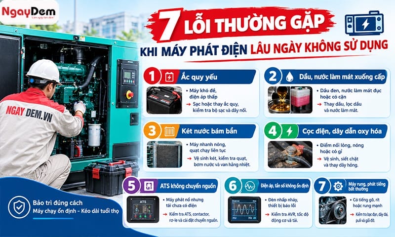 Lỗi máy phát điện lâu ngày không sử dụng Bảo dưỡng máy phát điện tại Đống Đa