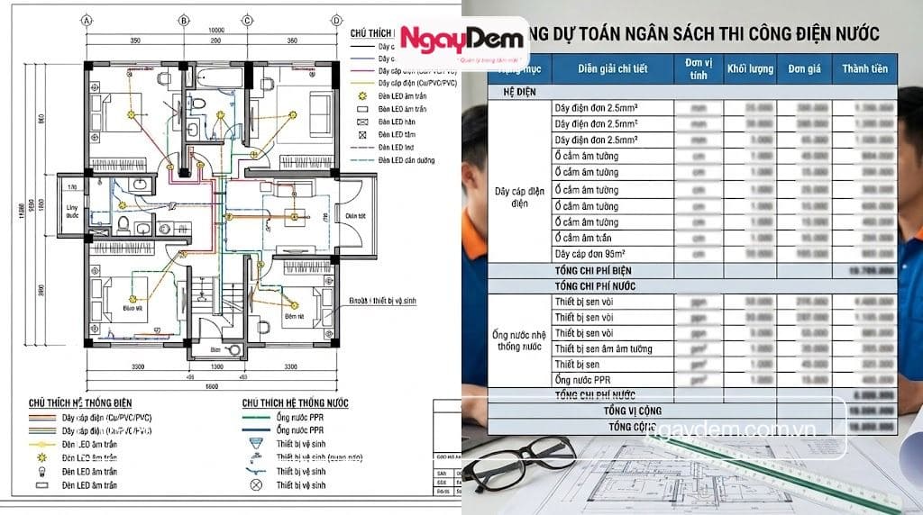 ví dụ dự toán báo giá thi công điện nước
