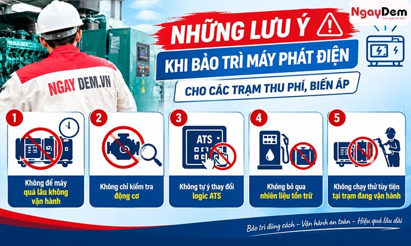 Lưu ý nhất định cần nắm rõ khi bảo trì máy phát điện cho trạm biến áp, trạm thu phí Bảo trì máy phát điện cho trạm thu phí BOT| trạm BTS viễn thông| trạm biến áp
