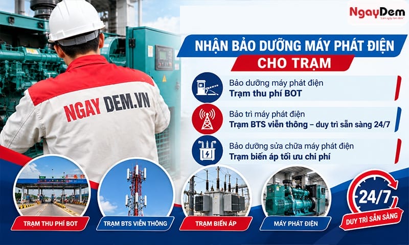 Nhận bảo dưỡng máy phát điện cho trạm thu phí BOT, biến áp Bảo trì máy phát điện cho trạm thu phí BOT| trạm BTS viễn thông| trạm biến áp