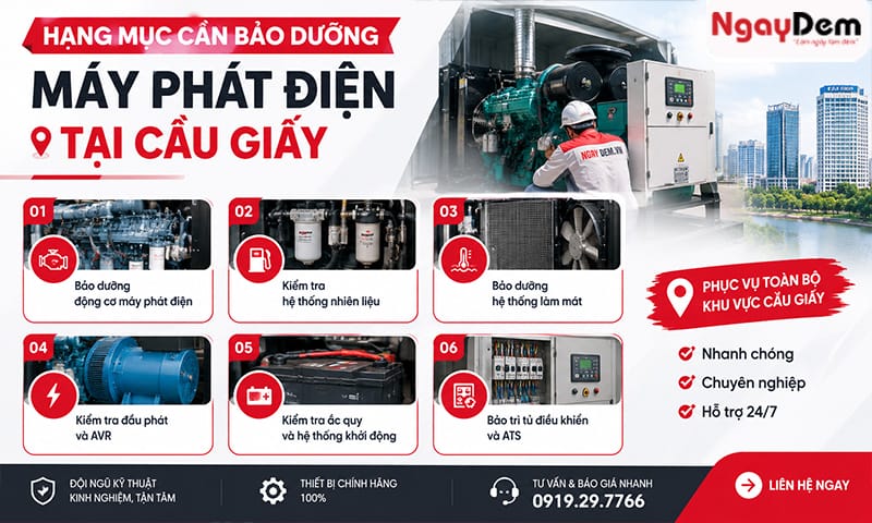 Các hạng mục cần bảo trì máy phát điện tại Cầu Giấy bảo trì máy phát điện tại Cầu Giấy