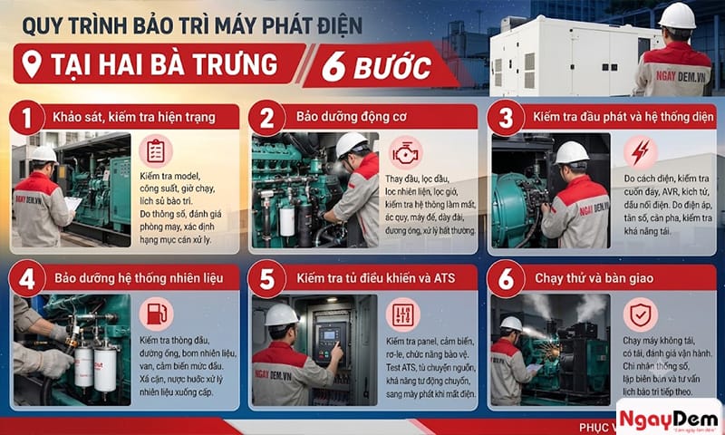 6 bước triển khai bảo dưỡng máy phát điện chuẩn bảo trì máy phát điện tại Hai Bà Trưng