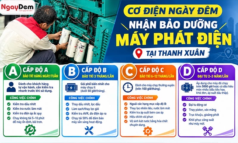 Cấp độ bảo dưỡng máy phát điện Bảo trì máy phát điện tại Thanh Xuân