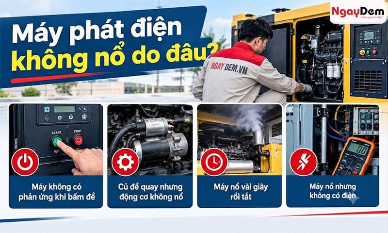 Nguyên nhân máy phát điện không nổ Cách sửa máy phát điện không nổ: chẩn đoán lỗi trong 15 phút
