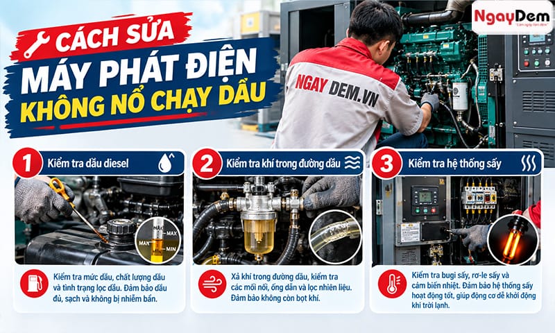 Cách sửa máy phát điện không nổ chạy dầu với một số nguyên nhân Cách sửa máy phát điện không nổ: chẩn đoán lỗi trong 15 phút