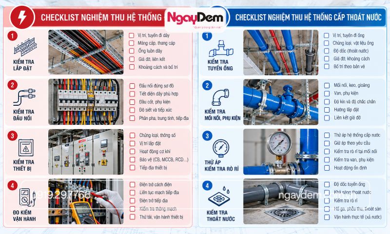 Chủ đầu tư có thể kiểm soát chất lượng qua 5 nhóm: hồ sơ, vật tư, lắp đặt, nghiệm thu và hoàn công.