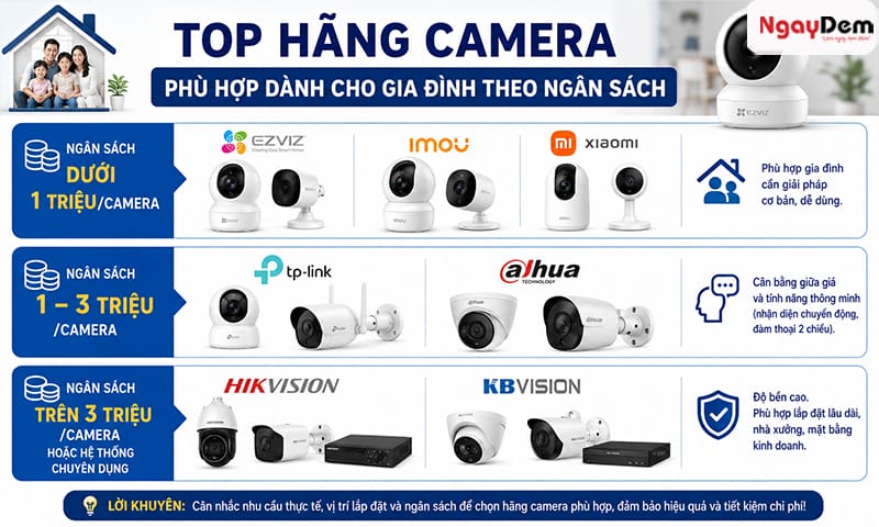 Giá camera theo hãng phù hợp cho gia đình Lắp camera gia đình giá bao nhiêu