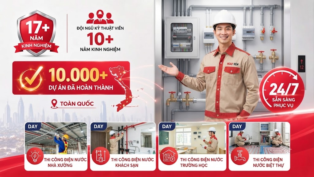 thi công điện nước ngày đêm