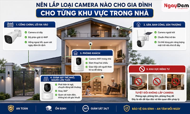 Khu vực cần lắp đặt camera gia đình phù hợp Nên lắp camera loại nào cho gia đình