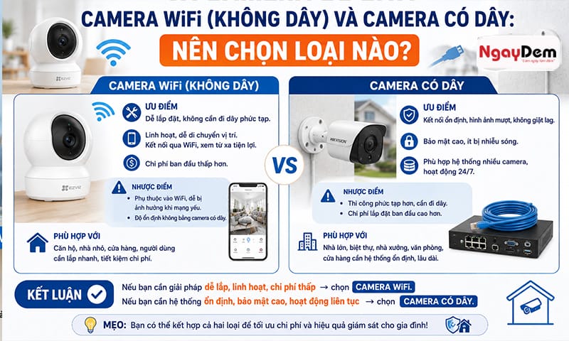Chọn camera có dây, không dây phụ thuộc vào nhu cầu sử dụng Nên lắp camera loại nào cho gia đình
