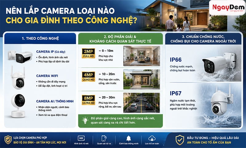 Nên lắp camera loại nào cho gia đình theo tiêu chí trong nhà và ngoài trời Nên lắp camera loại nào cho gia đình