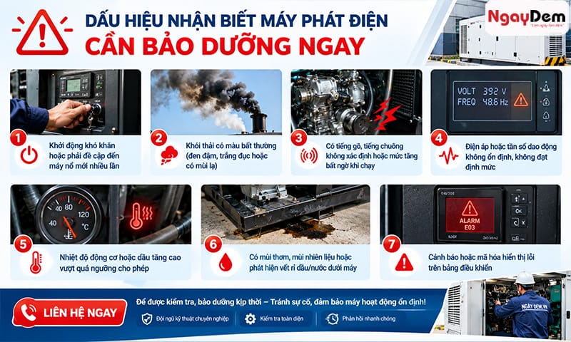 Các dấu hiệu cần phải thực hiện bảo dưỡng máy phát điện ngay quy trình bảo dưỡng bảo trì máy phát điện