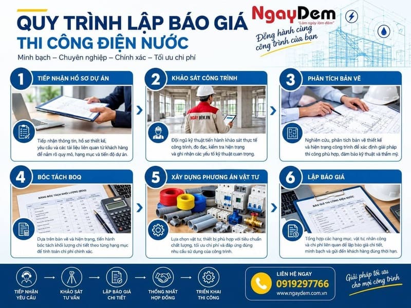Quy trình lập báo giá thi công điện nước tại Ngày Đêm