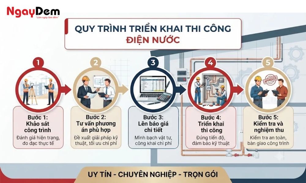 Quy trình triển khai thi công điện nước nhà ở