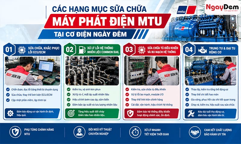 Sửa chữa - bảo dưỡng máy phát điện MTU trọn gói| Uy tín