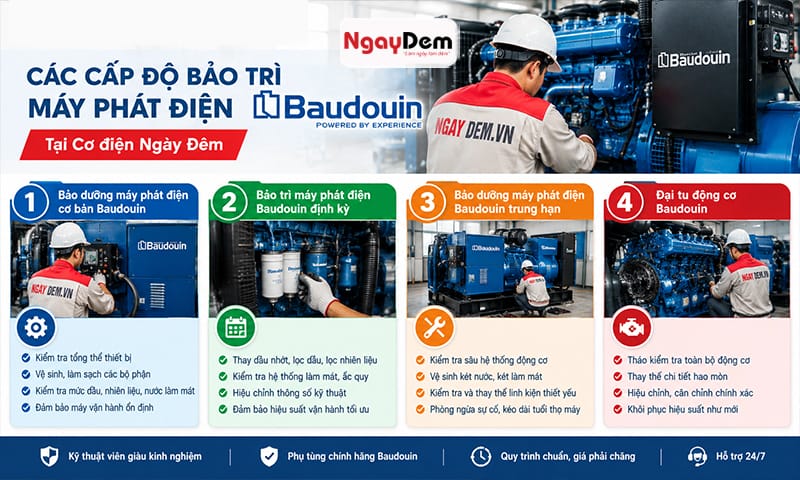 Bảo dưỡng máy phát điện Baudouin định kỳ chuyên nghiệp với 4 cấp độ Sửa chữa - bảo trì máy phát điện Baudouin chuyên nghiệp