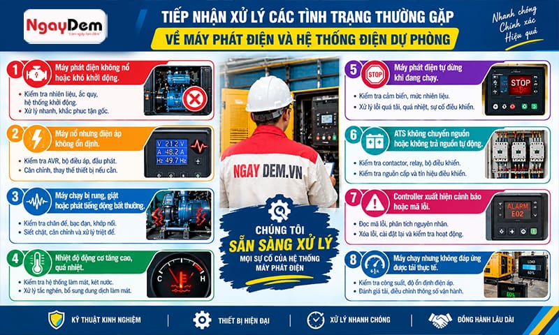 Sửa chữa bảo trì máy phát điện cửa hàng xăng dầu, trạm xăng