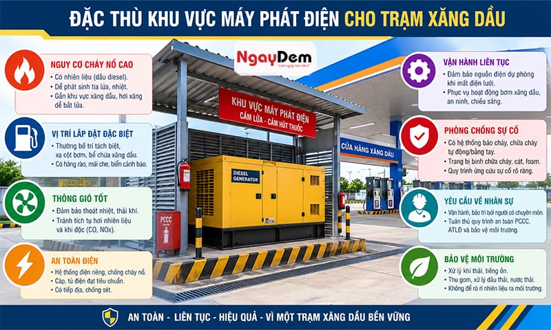 Sửa chữa bảo trì máy phát điện cửa hàng xăng dầu, trạm xăng